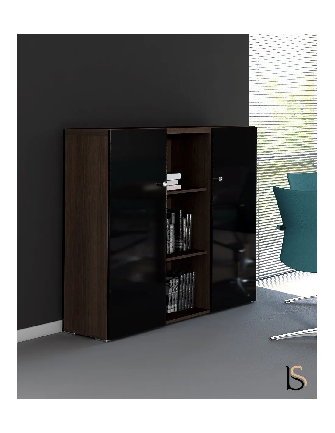Armoire bibliothèque avec portes battantes brillantes – MDD