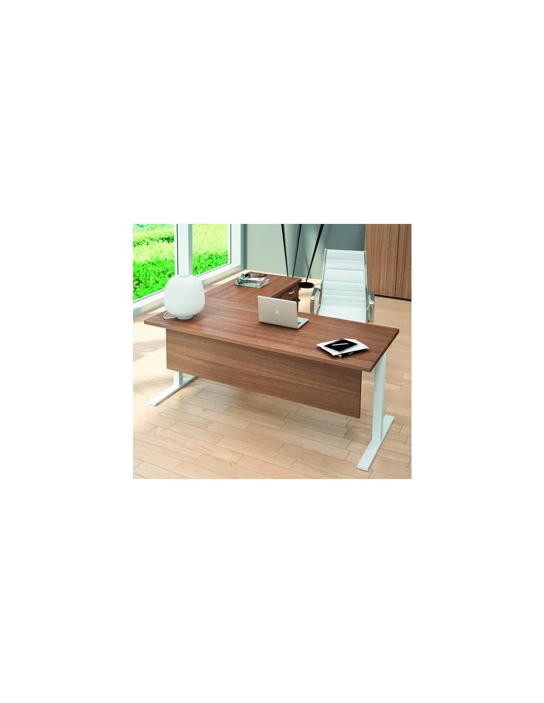 Bureau avec retour direct et caisson de rangement, série Idea Tube - Quadrifoglio