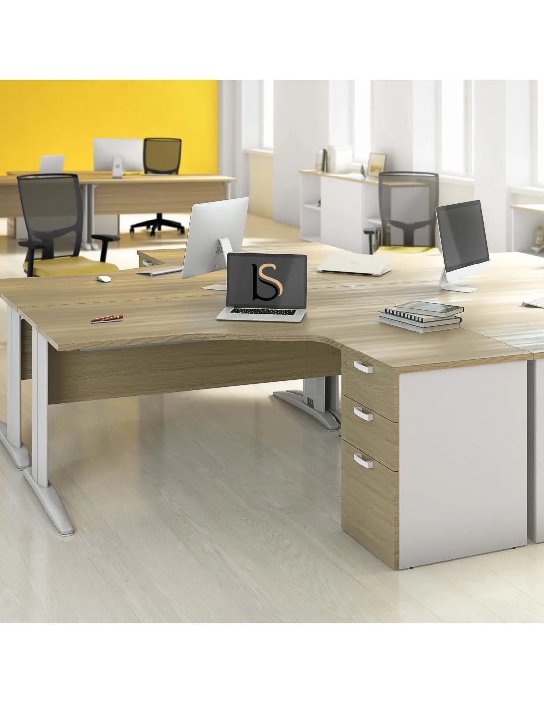 Bureau compact 90° Tono avec caisson – Mobel Linea