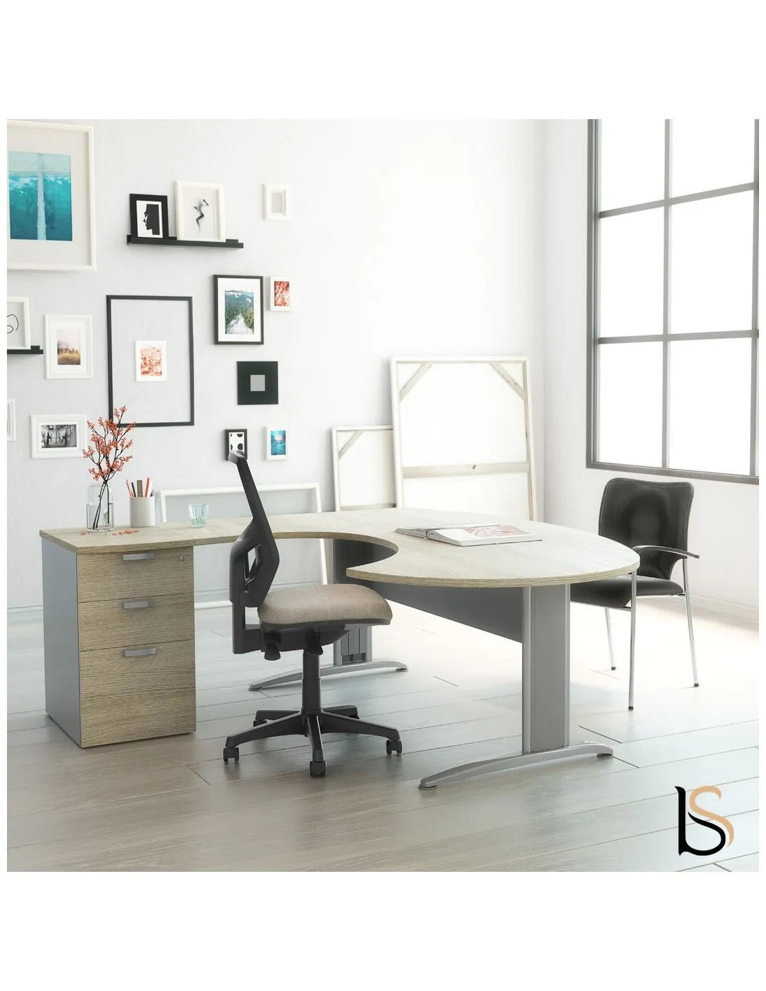 Bureau compact ergonomique avec caisson intégré Tono – Mobel Linea