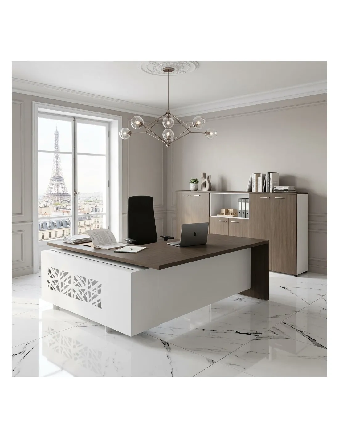 Bureau de Direction d'Angle T45 Quadrifoglio avec Conteneur Multi-Services & Caisson
